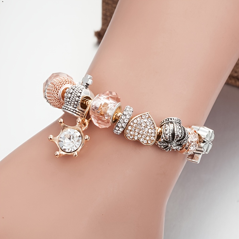 Rose Gold Beaded Bracelet with Rhinestone Accents